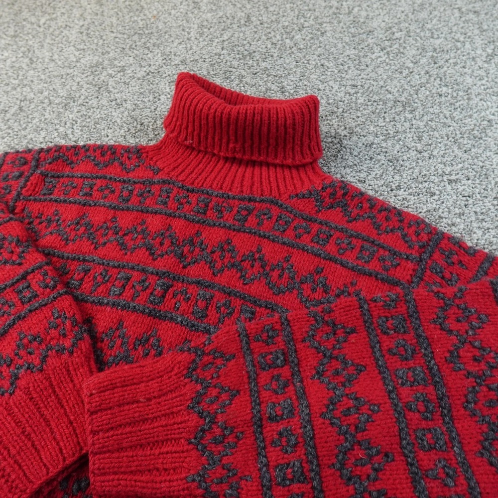 VTG Gap Sweater Mens M Red Wool Nordic Fair Isle Turtleneck Pullover Knit 80s